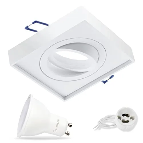 Lumiled LED Einbauleuchte schwenkbar inkl. 6 Watt Leuchtmittel GU10 Fassung Einbaustrahler Warmweiß 3000K Deckeneinbaustrahler eckig weiß Spot 230V Aluminium 120° Abstrahlwinkel Downlight
