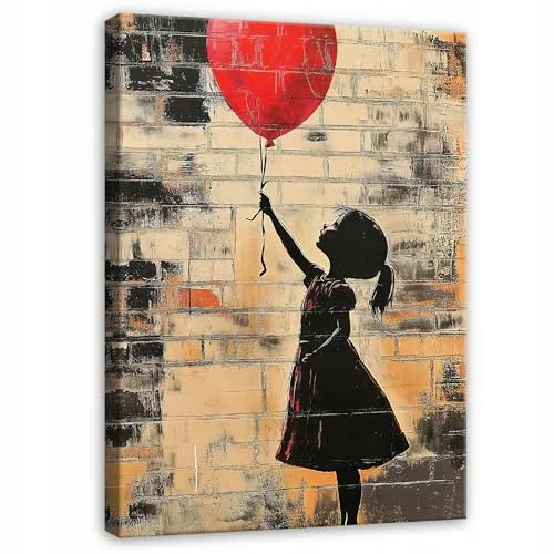 WallArena - Leinwand Bilder Banksy - 40x60 cm Leinwandbilder - Bild auf leinwand - Wandbild XXL groß Wandbilder für Wohnzimmer Schlafzimmer Wohnzimmerbilder Modern - Street Art Mädchen mit Ballon