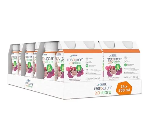 Nestle Trinknahrung Resource 2.0 Fibre Multifrucht 24x 200ml - Multivitaminpräparate & Mineralien, hochkalorische Trinknahrung mit 400 kcal pro Portion und 100% löslichen Ballaststoffen für eine ausgewogene Ernährung.