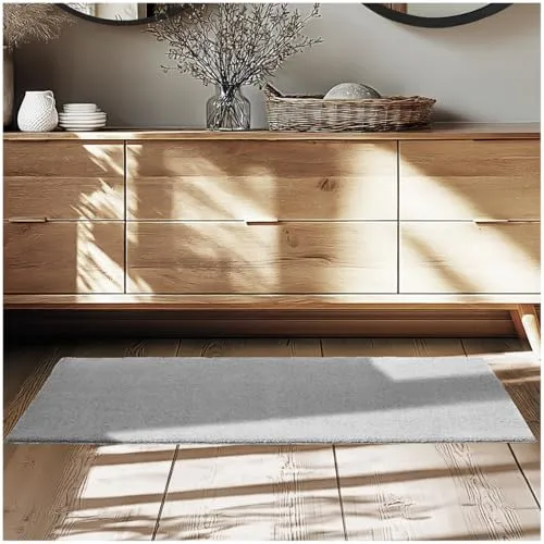 tectake® Flauschiger Kurzflor Teppich, waschbar, für Wohnzimmer, Badezimmerteppich, Küchenteppich, Teppich Flur, Home Deko, rutschfest, allergikerfreundlich, grau, 60 x 110 cm