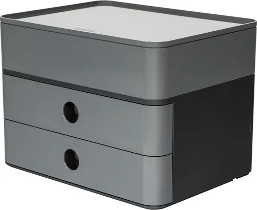 HAN Schubladenbox Allison SMART-BOX plus - 2 Schubladen, stapelbar mit Utensilienbox und Kabelführung, modernes Design in hochglänzend granity grey