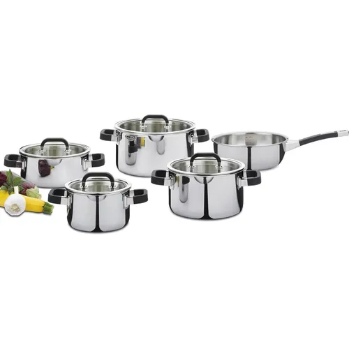 Spring Topfset 5-teilig FUSION2+ - Hochwertige Kochtöpfe aus 5-Lagen-Mehrschichtmaterial für optimale Wärmeleitfähigkeit, inklusive hitzebeständiger Silikon-Griffe und Innenskalierung, geeignet für alle Herdarten.