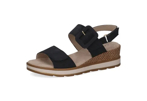 CAPRICE Damen Sandalen mit Absatz aus Leder, Blau (Ocean Nubuc) - Wanderschuhe mit ergonomischem Fußbett aus Memory-Schaum für optimalen Komfort und Gelenkschutz – ideal für Alltag und besondere Anlässe.