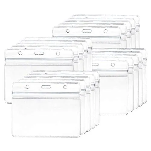 Ausweishalter, 20 Stück, transparenter Kunststoff, wasserdicht, für Namensschilder, horizontal.