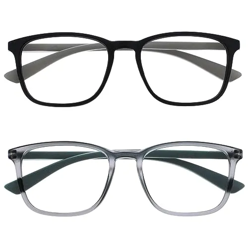 OPULIZE Max Lesebrille 2er Pack - Klassische große rechteckige Fassung - Brillen in mattem Schwarz und Grau - Herren Damen Unisex - RR78-17 - +1,00