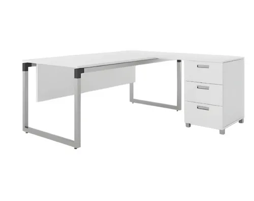 Weißer Eckschreibtisch für modernes Büro - Stylischer Eck-Bürotisch in Weiß, 160 x 140 cm, mit 3 Schubladen für optimalen Stauraum – ideal für ein aufgeräumtes Arbeitsumfeld.