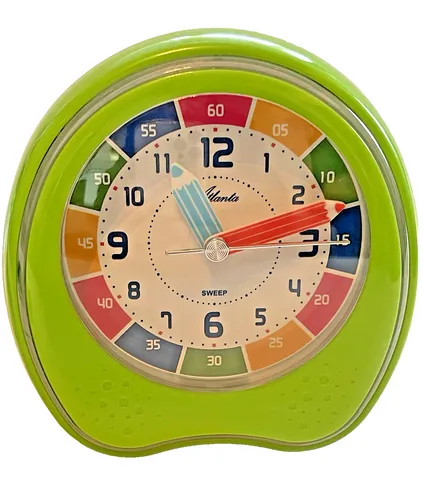 Atlanta 1953/6 Kinderwecker grün - Lernwecker für Kinder mit geräuschloser schleichender Sekunde, bunten Ziffern und 6 Melodien. Ideal für sanftes Aufwachen und einfaches Ablesen der Uhrzeit.
