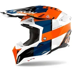 Airoh Aviator 3 Monarch Motocross Helm - Motorradhelm in weiss-blau-orange, ECE 2206 zertifiziert, mit hochwertiger Mehrschichtlackierung und UV-Schutz für optimalen Schutz und Stil.