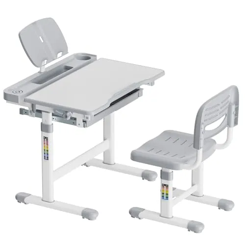 Toboli Kinderschreibtisch mit Stuhl - Mitwachsend und ergonomisch - Kinderschreibtisch mit höhenverstellbarer Arbeitsplatte und Stuhl für optimale Körperhaltung. Ideal für ein ergonomisches Lernumfeld mit platzsparendem Design und langlebigen Materialien.