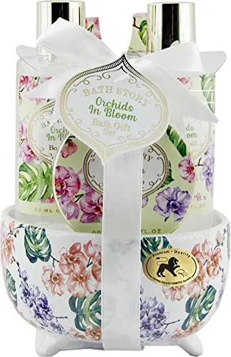 RAPHAEL ROSALEE COSMETICS Bade- und Pflegeset Flowers No. 181 (4-teilig) mit Orchidee – Bade-Geschenkset mit Peeling, Schaumbad uvm.