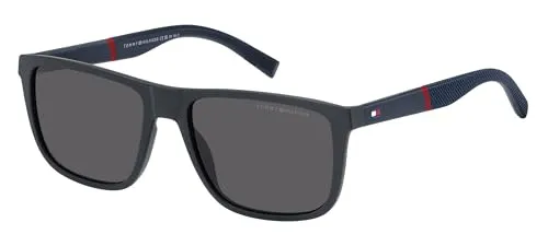 Tommy Hilfiger Eyewear TH 2043/S Herren-Sonnenbrille - Moderne Herren-Sonnenbrille in Blau mit grauen Gläsern, ideal für stilbewusste Männer. Hochwertiges Kunststoff-Gestell sorgt für Leichtigkeit und Komfort.