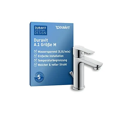 Duravit A.1 Waschtischarmatur Größe M - Touch-On-Wasserhahn für Badezimmerwaschbecken mit langlebiger Keramikkartusche, individueller Temperaturbegrenzung und wassersparendem Design für effizienten Wasserverbrauch.