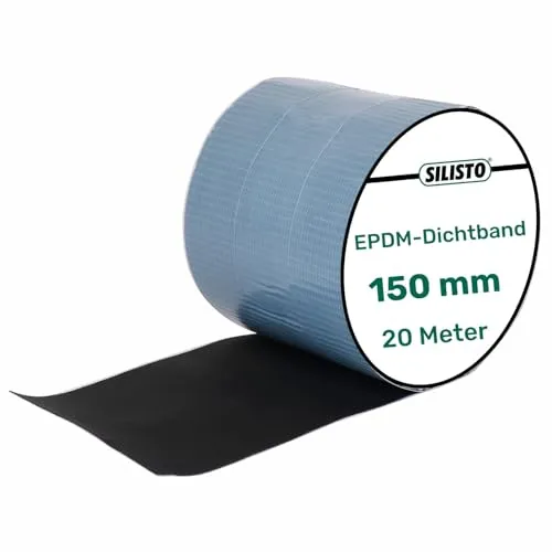 Silisto EPDM Dichtband 150 mm x 20 m - Selbstklebendes Abdichtband für Fenster und Fugen - Hochwertiges selbstklebendes EPDM-Dichtband für zuverlässige Abdichtungen. Mit 20 m Länge und hoher UV-Beständigkeit ideal für vielfältige Anwendungen im Innen- und Außenbereich.