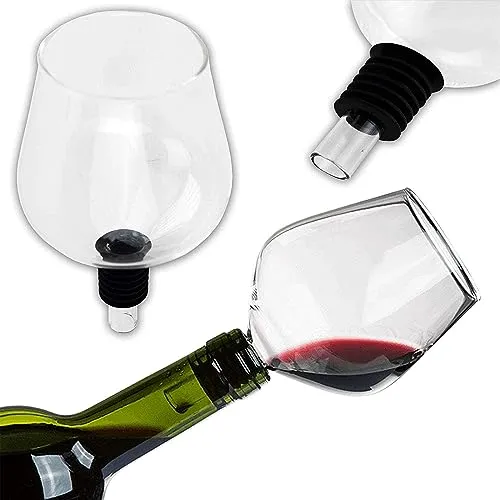 KOSxBO® Flaschenaufsatz aus Hochwertigen Glas mit Silikondichtung ideal als Weinglasaufsatz für Party - Hochzeit - JGA - Wine Glass - Party Gadget - edler Scherzartikel