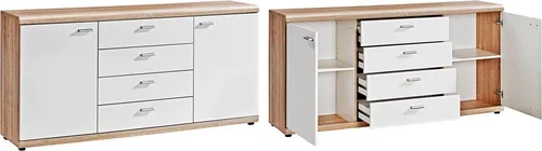 Procontour Kommode Sun BESTSELLER - Beige, Höhe 74 cm - Kommode in Eichefarbe-Weiß, mit 4 Schubkästen und 2 variabel verstellbaren Einlegeböden. Pflegeleichte Oberflächen, Made in Germany, ideal für eine gemütliche Atmosphäre im Flur.
