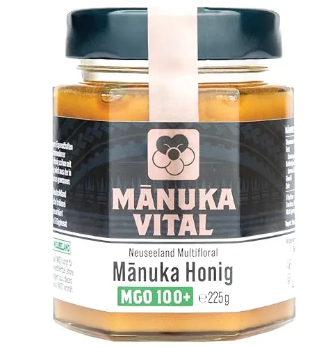 Manuka Vital MGO 100+ (225g) - Laborgeprüfter Manuka Honig aus Neuseeland - Brotaufstriche: Zertifizierter Manuka Honig mit mindestens 100mg MGO pro kg, 100% natürlich und aus Neuseeland, ideal für Gesundheit und Genuss.