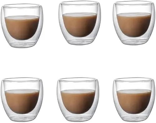 Panlouting 6 Stück | Espresso Schnapsgläser Kaffeetasse 80ml | Doppelwandige Espressotassen | Thermoisoliert | Perfekt für Kaffee Latte Cappuccino Americano Tee
