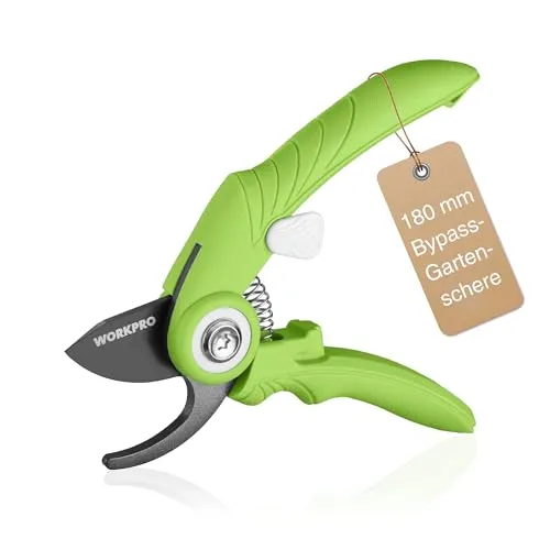 WORKPRO Bypass Gartenschere 180 mm, Pflanzenschere Baumschere Rosenschere für Frisches Holz , Klinge aus SK5-Stahl mit Antihaft-Beschichtung, Schneiddurchmesser 15 mm für Kleine Hände