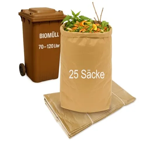 dm-folien Bio-Müllsäcke 70 Liter I Braune Bioabfallsäcke aus Papier I Nass- & reißfeste Müllbeutel für kompostierbare Abfälle, Gartenabfälle & Biotonnen I Kompostierbare Papiermüllbeutel