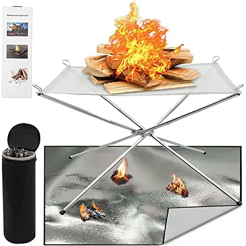 Fire Pit Outdoor,Tragbare Feuerstelle Fire Pit Outdoor 56cm Large Große Größe 22 Zoll mit Feuer Pit Mat und Carry Bag, 304 Edelstahl Mesh Collapsible Kamin für Camping, BBQ, Backyard, Patio und Garten