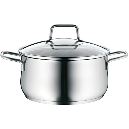 WMF Brilliant Kochtopf klein 20cm, Glasdeckel, Bratentopf Induktion 3l, Cromargan Edelstahl satiniert matt, unbeschichtet