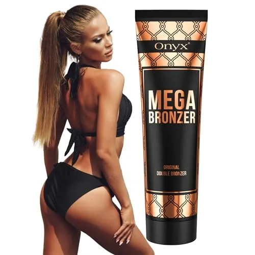 Onyx Mega Bronzer Solarium Creme mit Doppel Bronzer für extrem intensive dunkle Bräune im Solarium und draußen | gleichmäßige Farbe ohne Streifen für erfahrene Anwender | 150 ml
