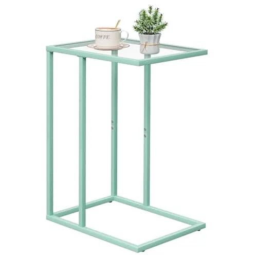 Beistelltisch C Form, Couch Beistelltischs, Kaffeetisch Kleiner Tisch, Sofa Tisch Beistelltische Bett, Side Table Beistelltische Sofa, Couchtisch Klein Laptop Tischs, Sofatisch, Glasmaterial, Grün