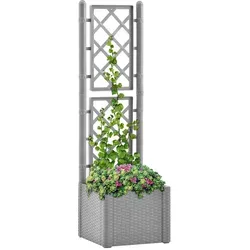 vidaXL Garten-Hochbeet mit Spalier und Selbstbewässerungssystem Grau - Pflanzenkästen & Spaliere - Elegantes Hochbeet mit integriertem Selbstbewässerungssystem und stabilem Spalier für Kletterpflanzen, ideal für Garten und Balkon.