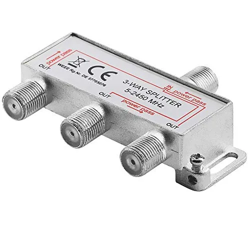 BestPlug 3fach Sat LNB Verteiler Splitter Weiche, 1 F-Buchse Kupplung weiblich IN, 3 F-Buchse Kupplung weiblich Out, 5-2500MHz 100dB, geeignet für 3D SD HD FullHD UHD 4K, Metallausführung
