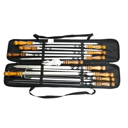 Schampura Edelstahl Schaschlikspieße Set mit Tasche – 11 Stück BBQ Spieße
