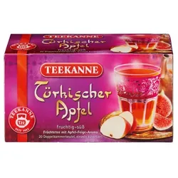 Teekanne Tee Türkischer Apfel - Fruchtiger Genuss - Früchtetee mit hochwertiger Aromaschutzumhüllung, vereint den Geschmack von Äpfeln und Feigen. Ideal für eine entspannte Teepause.