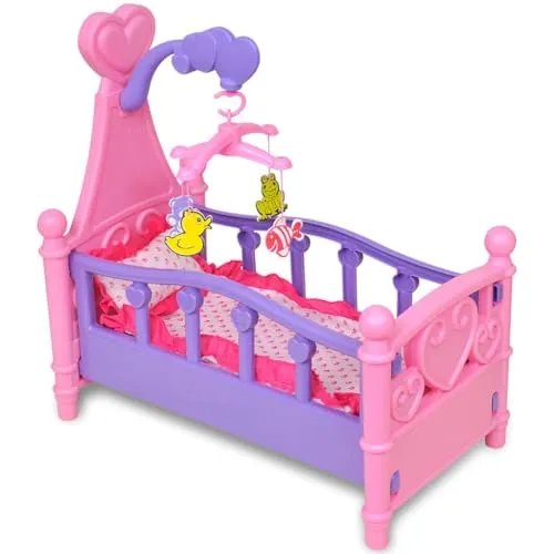 Puppenbett Kinderspielzeug Rosa + Lila - stabiles Puppenbett mit Kissen und Bettlaken, fördert soziale Fähigkeiten und einfach zu montieren
