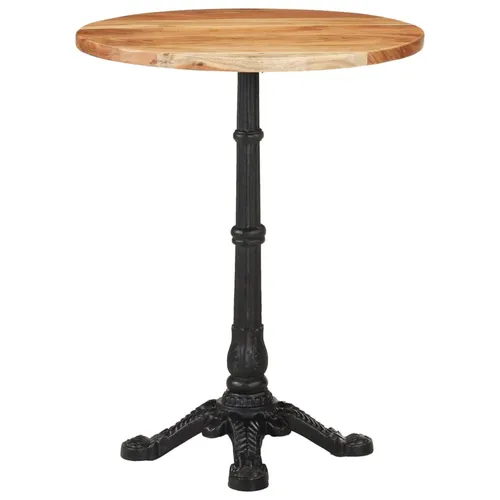 vidaXL Bistrotisch Ø60 cm aus Akazie Massivholz - Esstisch aus robustem Akazienholz mit stabiler Gusseisenbasis, ideal für romantische Atmosphäre und vielseitige Nutzung als Ablagetisch.