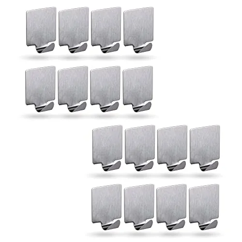 Bestlivings Selbstklebende Wandhaken (Quadrat - 16er Set) Silber aus Edelstahl für Schlafzimmer, Wand, Badezimmer Rostfrei Aufhänger Bilderhaken ohne Bohren