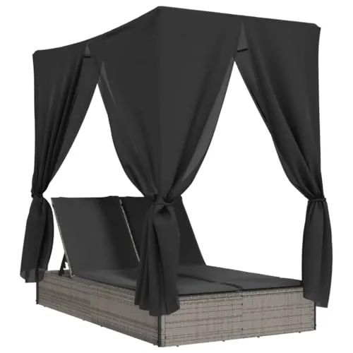 vidaXL Sonnenliege - Doppelliege mit Dach und Vorhängen, verstellbare Rückenlehne für ultimativen Komfort im Garten
