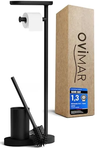ovimar WC-Garnitur Tysnes, Edelstahl Schwarz - Toilettenbürstenhalter aus pulverbeschichtetem Edelstahl, mattes Finish, ideal für modernes Badezimmerdesign.