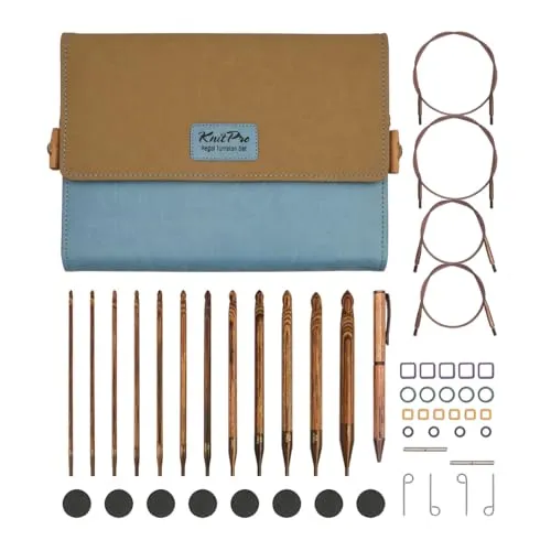 KnitPro Ingwer-Häkelnadel-Set – 12 austauschbare tunesische afghanische Häkelnadeln, bequeme Griffe für Anfänger und Geschenkbox, Brown