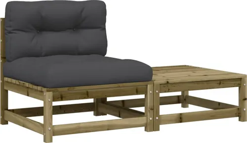 vidaXL Gartensofa ohne Armlehnen mit Kissen und Hocker