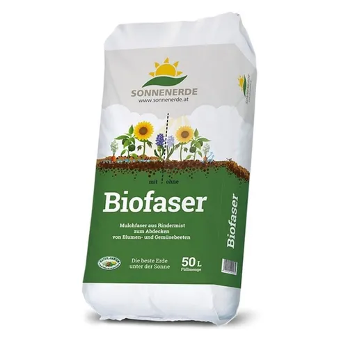 Sonnenerde Bio Faser Sack, 50 Liter - Natürlicher Mulch für Pflanzen - Die Sonnenerde Bio Faser (50 L) bietet eine effiziente Mulchlösung aus organischen Materialien, schützt vor Austrocknung und verbessert die Bodenstruktur. Ideal für Gemüsebeete und Pflanzflächen.