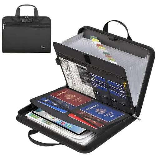 Feuerfeste Dokumentenmappe A4 mit 13 Fächern und Mehreren Fächern, Wasserfeste Dokumententasche mit Reißverschluss – Ordner für Wichtige Dokumente Reisepass Zeugnisse Büro Zuhause und Schule