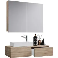 VCM Badmöbel-Set Gudas, 2-teilig in Sonoma Eiche - Badmöbel-Set bestehend aus Spiegelschrank und Waschtisch, mit kratzfester Oberfläche und geräumigen Auszügen. Ideal für stilvolle und funktionale Badezimmer.