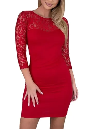 Mississhop 93-43 Japan Style Damen Kleid mit Spitze - Freizeitkleider für Damen, elegantes Minikleid mit transparenten Spitzenärmeln für eine verführerische Note, ideal für Partys und besondere Anlässe.