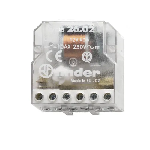 Finder 260282300000 Stromstoßschalter für Chassis oder UP-Dose, 2 Schließer, 10 A, Aus Aus/An An, für 230 V AC
