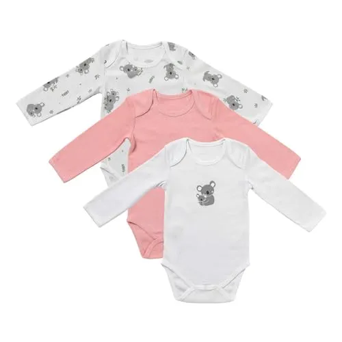 schlummersack Baby Body Langarm Set Mädchen Koala Größe 80 9-12Monate | 3 Stück Baby Body Mädchen 100% Bio Baumwolle | Babybody Langarm Set Set - Body Babys Mädchen mit Knöpfe Pack