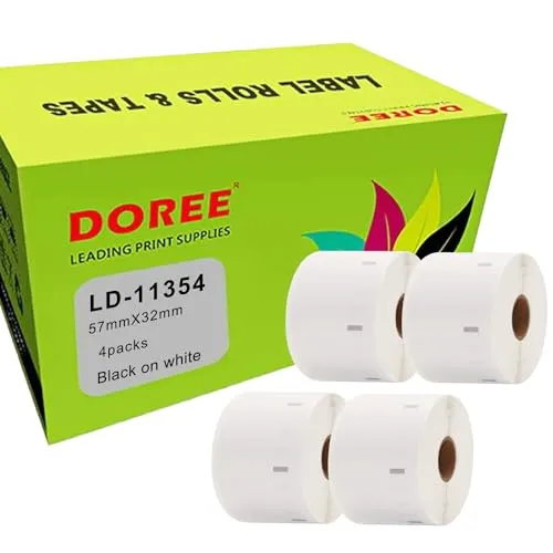 Doree 4 Rollen 11354 S0722540 Selbstklebende Adressetiketten, Kompatibel mit dymo 11354, 57mm x 32mm, für Dymo LabelWriter 4XL, 450, 400, 330, 320, 310(1000 Etiketten pro Rolle)