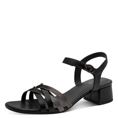 Jana Damen Sandal Heel Vegan BLACK/COPPER 41 - Modische Sandaletten mit Blockabsatz für eleganten Auftritt. Breiter Schnitt und Klettverschluss sorgen für optimalen Komfort und sicheren Halt. Zeitgemäße Karree-Spitze vereint Stil und Funktionalität – perfekt für jeden Anlass.