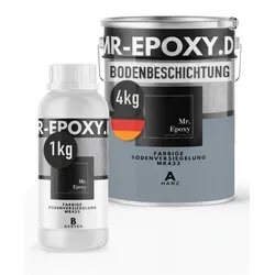 Mr. Epoxy Epoxidharz Bodenbeschichtung 5 kg - 2K Betonfarbe für Garage, Keller & Werkstatt - RAL 7001 Silbergrau - Hochwertige 2K-Epoxidharz-Bodenbeschichtung für strapazierfähige Böden in Garage, Keller und Werkstatt. Einfache Anwendung, hohe Deckkraft und professionelle Optik für langlebige Ergebnisse.
