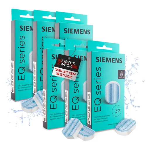 MEISTERZWECK4U - Siemens TZ80002 Entkalkungstabletten 18 Stück - Reinigungstabletten für die effektive Pflege von EQ & supresso Kaffeevollautomaten. Sicherstellen einer optimalen Maschinenleistung und langen Lebensdauer.