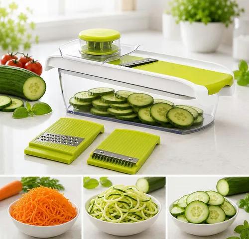 Haushalt International Im- und Export GmbH Gemüsehobel Küchenhelfer Küchenmandoline 3 Aufsätze Kunststoff, Kunststoff, (Stück, 1-St., Packung), Gemüseschneider, Raspel, 1,4 Liter, Julienne, Hobel