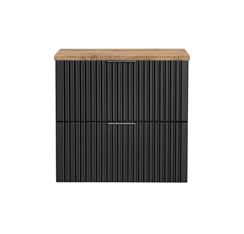 Lomadox Waschbeckenschrank ADELAIDE-56-BLACK – Eleganter Waschtischunterschrank in Schwarz - Waschbeckenunterschrank 60cm in matt schwarz mit Eiche Nb., gerillte Front und Softclose-System für höchsten Komfort und modernes Design.